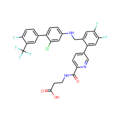 O=C(O)CCNC(=O)c1ccc(-c2cc(F)c(F)cc2CNc2ccc(-c3ccc(F)c(C(F)(F)F)c3)c(Cl)c2)cn1 ZINC000148172865