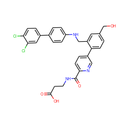 O=C(O)CCNC(=O)c1ccc(-c2ccc(CO)cc2CNc2ccc(-c3ccc(Cl)c(Cl)c3)cc2)cn1 ZINC000169702702