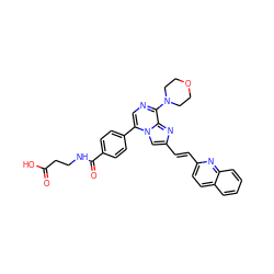 O=C(O)CCNC(=O)c1ccc(-c2cnc(N3CCOCC3)c3nc(/C=C/c4ccc5ccccc5n4)cn23)cc1 ZINC000222038724