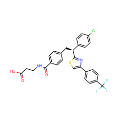 O=C(O)CCNC(=O)c1ccc(C[C@@H](c2ccc(Cl)cc2)c2nc(-c3ccc(C(F)(F)F)cc3)cs2)cc1 ZINC000049878432