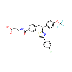 O=C(O)CCNC(=O)c1ccc(C[C@H](c2ccc(OC(F)(F)F)cc2)c2nc(-c3ccc(Cl)cc3)cs2)cc1 ZINC000003933429