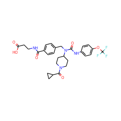 O=C(O)CCNC(=O)c1ccc(CN(C(=O)Nc2ccc(OC(F)(F)F)cc2)C2CCN(C(=O)C3CC3)CC2)cc1 ZINC000060046726