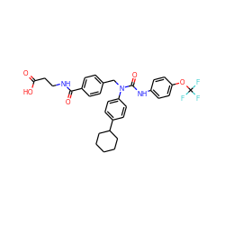 O=C(O)CCNC(=O)c1ccc(CN(C(=O)Nc2ccc(OC(F)(F)F)cc2)c2ccc(C3CCCCC3)cc2)cc1 ZINC000036351408