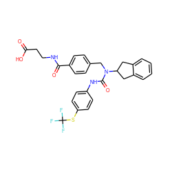 O=C(O)CCNC(=O)c1ccc(CN(C(=O)Nc2ccc(SC(F)(F)F)cc2)C2Cc3ccccc3C2)cc1 ZINC000036351395