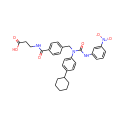 O=C(O)CCNC(=O)c1ccc(CN(C(=O)Nc2cccc([N+](=O)[O-])c2)c2ccc(C3CCCCC3)cc2)cc1 ZINC000036351394