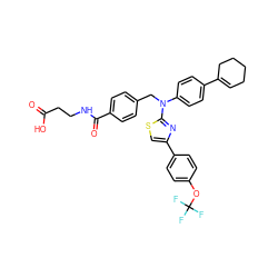 O=C(O)CCNC(=O)c1ccc(CN(c2ccc(C3=CCCCC3)cc2)c2nc(-c3ccc(OC(F)(F)F)cc3)cs2)cc1 ZINC000042833891