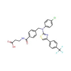 O=C(O)CCNC(=O)c1ccc(CN(c2ccc(Cl)cc2)c2nc(-c3ccc(C(F)(F)F)cc3)cs2)cc1 ZINC000044417541