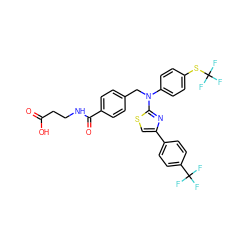 O=C(O)CCNC(=O)c1ccc(CN(c2ccc(SC(F)(F)F)cc2)c2nc(-c3ccc(C(F)(F)F)cc3)cs2)cc1 ZINC000049850760