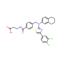 O=C(O)CCNC(=O)c1ccc(CN(c2ccc3c(c2)CCCC3)c2nc(-c3ccc(Cl)c(Cl)c3)cs2)cc1 ZINC000049881711