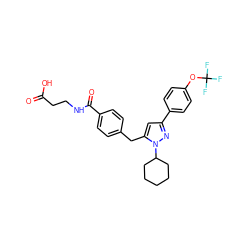 O=C(O)CCNC(=O)c1ccc(Cc2cc(-c3ccc(OC(F)(F)F)cc3)nn2C2CCCCC2)cc1 ZINC000066104448