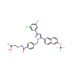 O=C(O)CCNC(=O)c1ccc(Cn2nc(-c3cc(Cl)cc(Cl)c3)cc2-c2ccc3cc(OC(F)(F)F)ccc3c2)cc1 ZINC000095093514