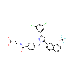 O=C(O)CCNC(=O)c1ccc(Cn2nc(-c3cc(Cl)cc(Cl)c3)cc2-c2ccc3cccc(OC(F)(F)F)c3c2)cc1 ZINC000095573794