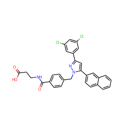 O=C(O)CCNC(=O)c1ccc(Cn2nc(-c3cc(Cl)cc(Cl)c3)cc2-c2ccc3ccccc3c2)cc1 ZINC000095572581