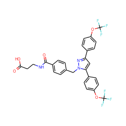 O=C(O)CCNC(=O)c1ccc(Cn2nc(-c3ccc(OC(F)(F)F)cc3)cc2-c2ccc(OC(F)(F)F)cc2)cc1 ZINC000066103997