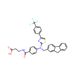 O=C(O)CCNC(=O)c1ccc(N(Cc2ccc3c(c2)Cc2ccccc2-3)c2nc(-c3ccc(C(F)(F)F)cc3)cs2)cc1 ZINC000003933427