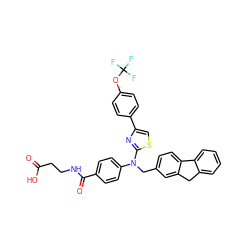 O=C(O)CCNC(=O)c1ccc(N(Cc2ccc3c(c2)Cc2ccccc2-3)c2nc(-c3ccc(OC(F)(F)F)cc3)cs2)cc1 ZINC000049833190