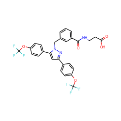 O=C(O)CCNC(=O)c1cccc(Cn2nc(-c3ccc(OC(F)(F)F)cc3)cc2-c2ccc(OC(F)(F)F)cc2)c1 ZINC000066099352