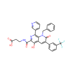 O=C(O)CCNC(=O)c1nc(-c2cccnc2)c2c(cc(-c3cccc(C(F)(F)F)c3)c(=O)n2Cc2ccccc2)c1O ZINC000169711098