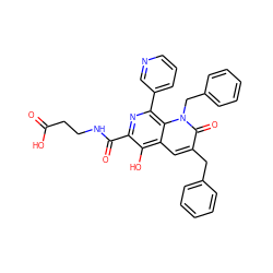 O=C(O)CCNC(=O)c1nc(-c2cccnc2)c2c(cc(Cc3ccccc3)c(=O)n2Cc2ccccc2)c1O ZINC000169710910