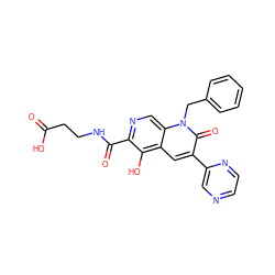 O=C(O)CCNC(=O)c1ncc2c(cc(-c3cnccn3)c(=O)n2Cc2ccccc2)c1O ZINC000169711029