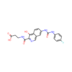 O=C(O)CCNC(=O)c1ncc2cc(NC(=O)Nc3ccc(F)cc3)ccc2c1O ZINC000146683861