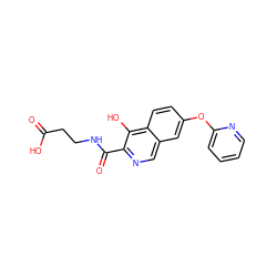 O=C(O)CCNC(=O)c1ncc2cc(Oc3ccccn3)ccc2c1O ZINC000146688281