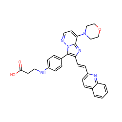 O=C(O)CCNc1ccc(-c2c(/C=C/c3ccc4ccccc4n3)nc3c(N4CCOCC4)ccnn23)cc1 ZINC001772615388