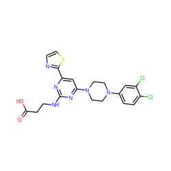 O=C(O)CCNc1nc(-c2nccs2)cc(N2CCN(c3ccc(Cl)c(Cl)c3)CC2)n1 ZINC000653754022