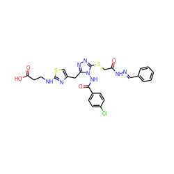 O=C(O)CCNc1nc(Cc2nnc(SCC(=O)N/N=C/c3ccccc3)n2NC(=O)c2ccc(Cl)cc2)cs1 ZINC000028815789