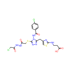 O=C(O)CCNc1nc(Cc2nnc(SCC(=O)NNC(=O)CCl)n2NC(=O)c2ccc(Cl)cc2)cs1 ZINC000028815706