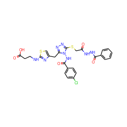 O=C(O)CCNc1nc(Cc2nnc(SCC(=O)NNC(=O)c3ccccc3)n2NC(=O)c2ccc(Cl)cc2)cs1 ZINC000028815676