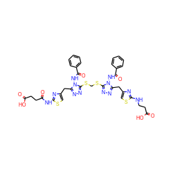 O=C(O)CCNc1nc(Cc2nnc(SCSc3nnc(Cc4csc(NC(=O)CCC(=O)O)n4)n3NC(=O)c3ccccc3)n2NC(=O)c2ccccc2)cs1 ZINC000169355667