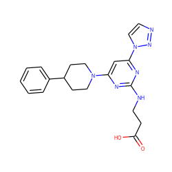 O=C(O)CCNc1nc(N2CCC(c3ccccc3)CC2)cc(-n2ccnn2)n1 ZINC000653709739