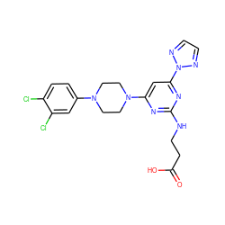 O=C(O)CCNc1nc(N2CCN(c3ccc(Cl)c(Cl)c3)CC2)cc(-n2nccn2)n1 ZINC000653694181