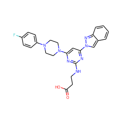 O=C(O)CCNc1nc(N2CCN(c3ccc(F)cc3)CC2)cc(-n2cc3ccccc3n2)n1 ZINC000653771371