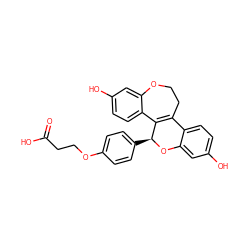 O=C(O)CCOc1ccc([C@@H]2Oc3cc(O)ccc3C3=C2c2ccc(O)cc2OCC3)cc1 ZINC000049037380