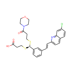 O=C(O)CCS[C@@H](SCCC(=O)N1CCOCC1)c1cccc(/C=C/c2ccc3ccc(Cl)cc3n2)c1 ZINC000027212915