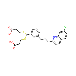 O=C(O)CCSC(SCCC(=O)O)c1cccc(CCCc2ccc3ccc(Cl)cc3n2)c1 ZINC000013728025