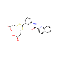 O=C(O)CCSC(SCCC(=O)O)c1cccc(NC(=O)c2ccc3ccccc3n2)c1 ZINC000013728018