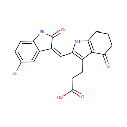 O=C(O)CCc1c(/C=C2\C(=O)Nc3ccc(Br)cc32)[nH]c2c1C(=O)CCC2 ZINC000058468753