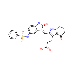 O=C(O)CCc1c(/C=C2\C(=O)Nc3ccc(NS(=O)(=O)c4ccccc4)cc32)[nH]c2c1C(=O)CCC2 ZINC000058548033