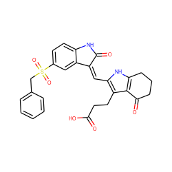 O=C(O)CCc1c(/C=C2\C(=O)Nc3ccc(S(=O)(=O)Cc4ccccc4)cc32)[nH]c2c1C(=O)CCC2 ZINC000058569374