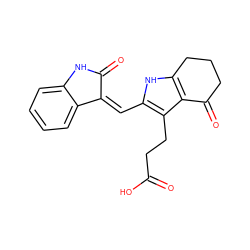 O=C(O)CCc1c(/C=C2\C(=O)Nc3ccccc32)[nH]c2c1C(=O)CCC2 ZINC000058575896