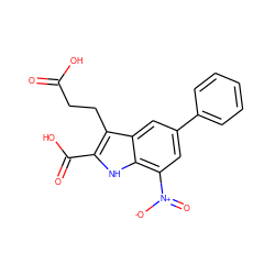 O=C(O)CCc1c(C(=O)O)[nH]c2c([N+](=O)[O-])cc(-c3ccccc3)cc12 ZINC000299857085