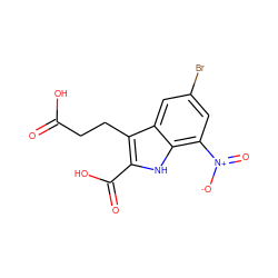 O=C(O)CCc1c(C(=O)O)[nH]c2c([N+](=O)[O-])cc(Br)cc12 ZINC000299856845