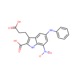 O=C(O)CCc1c(C(=O)O)[nH]c2c([N+](=O)[O-])cc(Nc3ccccc3)cc12 ZINC000299863345