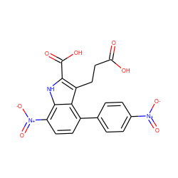 O=C(O)CCc1c(C(=O)O)[nH]c2c([N+](=O)[O-])ccc(-c3ccc([N+](=O)[O-])cc3)c12 ZINC000299869550