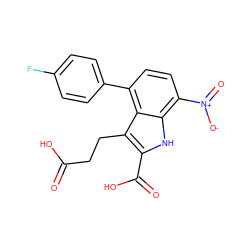 O=C(O)CCc1c(C(=O)O)[nH]c2c([N+](=O)[O-])ccc(-c3ccc(F)cc3)c12 ZINC000299859418