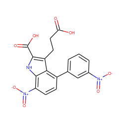 O=C(O)CCc1c(C(=O)O)[nH]c2c([N+](=O)[O-])ccc(-c3cccc([N+](=O)[O-])c3)c12 ZINC000299859246