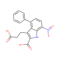 O=C(O)CCc1c(C(=O)O)[nH]c2c([N+](=O)[O-])ccc(-c3ccccc3)c12 ZINC000299862957